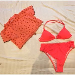 NEVER WORN 3 piece bikini- Heart Print- Size L